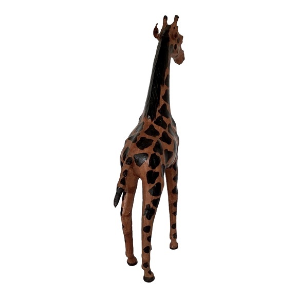 Leather Wrapped Giraffe Figurine Handmade And Painted With Glass Eyes VTG EUC - Picture 10 of 16